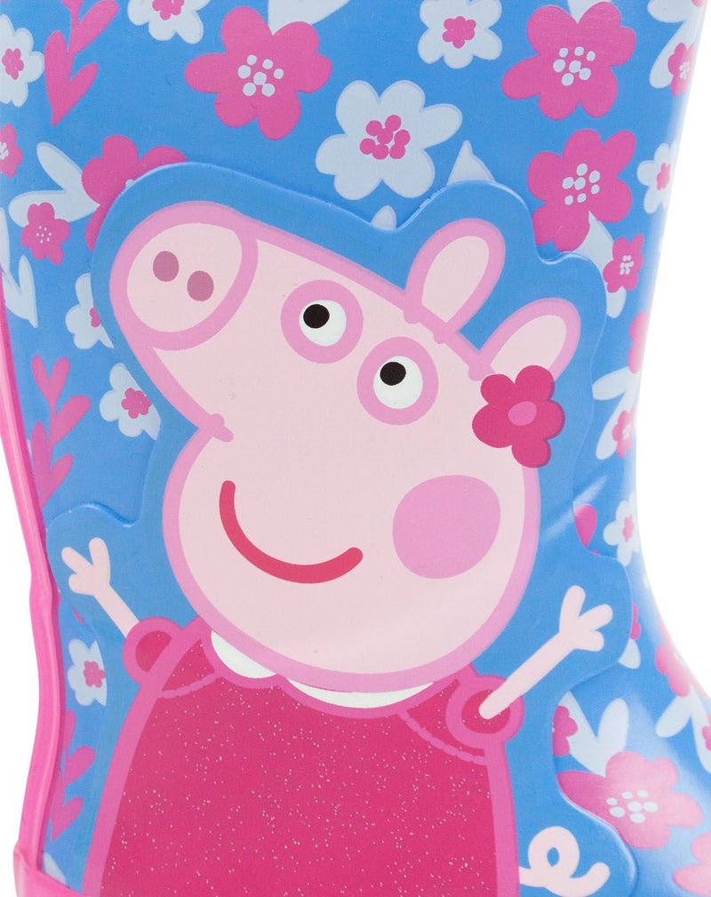Peppa Pig Girls Blue Floral Rain Boots with Handles | Waterproof Outdoor Footwear for Kids | Easy Carrying Character Boots | Peppa Merch for Outdoor Play & Rainy Weather - Image 4